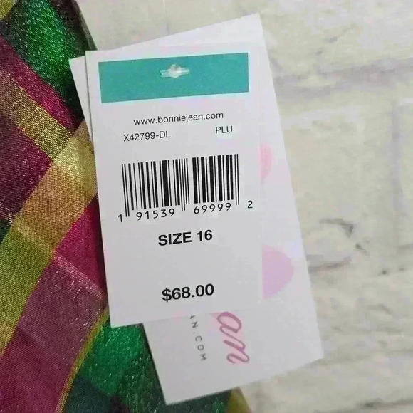 BONNIE JEAN Girls Black Gold Bow Plaid Velvet Holiday Party Dress Sz … - Picture 7 of 9